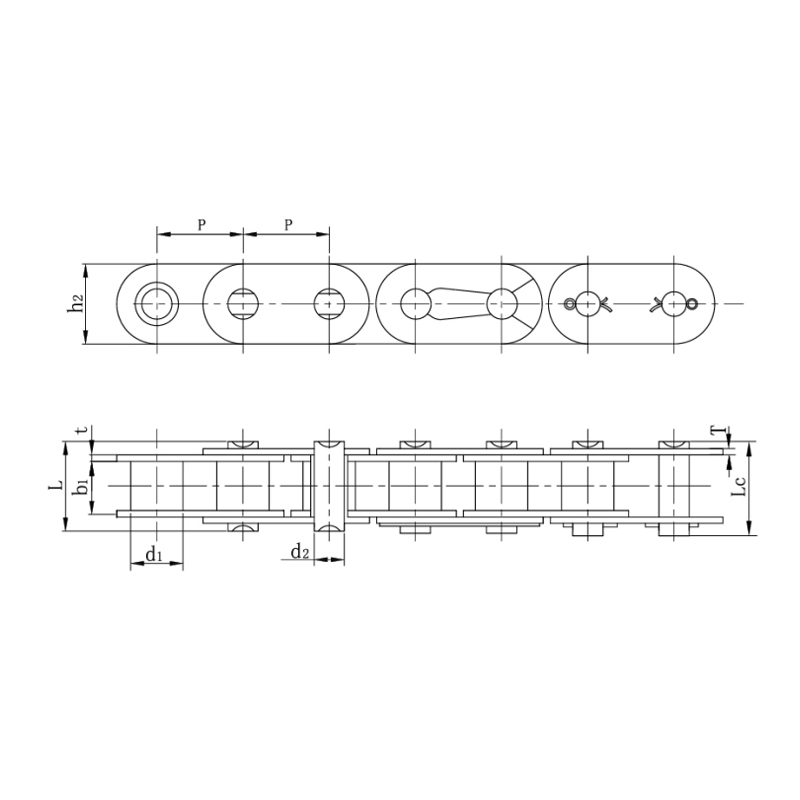 โซ่แบบลูกกลิ้งพร้อมแผ่นด้านตรง (ซีรีย์ B)