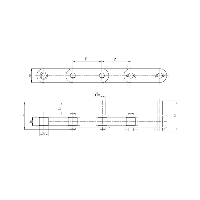 โซ่สายพานลำเลียงสเตนเลสสตีลพิทช์คู่พร้อมหมุดขยาย