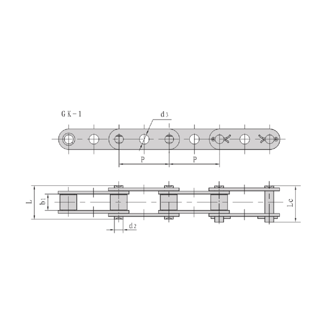 โซ่สายพานลำเลียงแบบพิทช์คู่พร้อมรูตรงกลาง